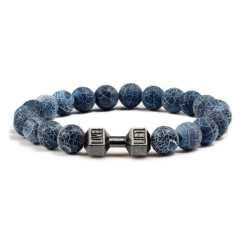 Natural Lava Stone Bead Bracelet for Men & Women with Dumbbell Charm Fitness Jewellery