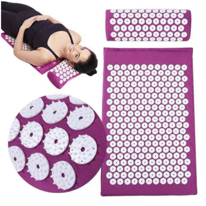 Non-Slip Acupressure Massage Mat and Pillow Set for Yoga Pilates Fitness Back Stress Relief