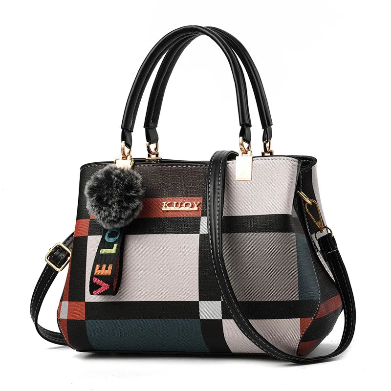 YOGODLNS Elegant Designer Women’s Handbag PU Leather Crossbody Shoulder Tote Bag with Fur Charm