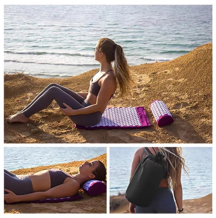 Non-Slip Acupressure Massage Mat and Pillow Set for Yoga Pilates Fitness Back Stress Relief