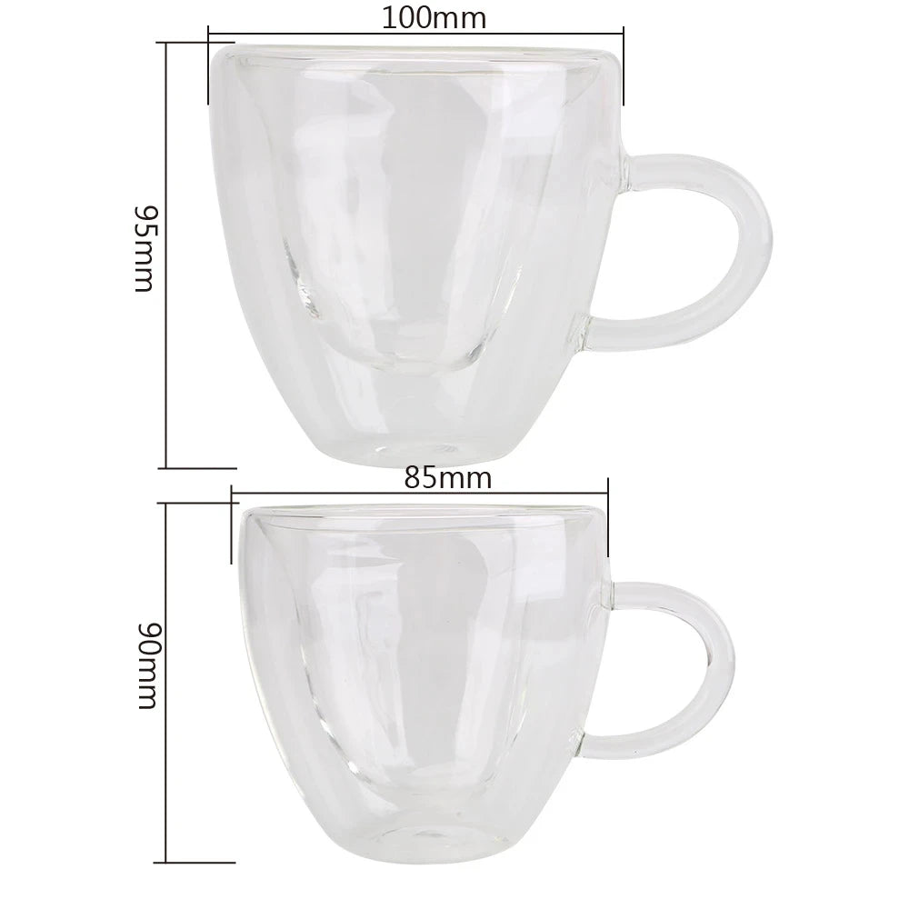 Heart Love Shaped Double Glass Mug Heat Resistant Transparent Coffee Tea Cup Romantic Gift