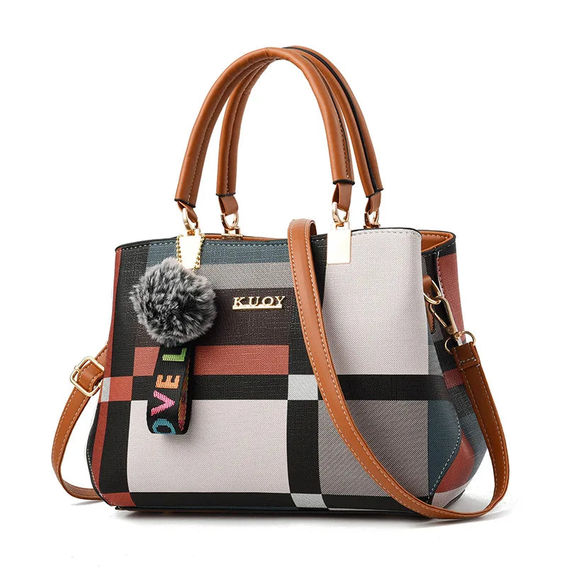 YOGODLNS Elegant Designer Women’s Handbag PU Leather Crossbody Shoulder Tote Bag with Fur Charm