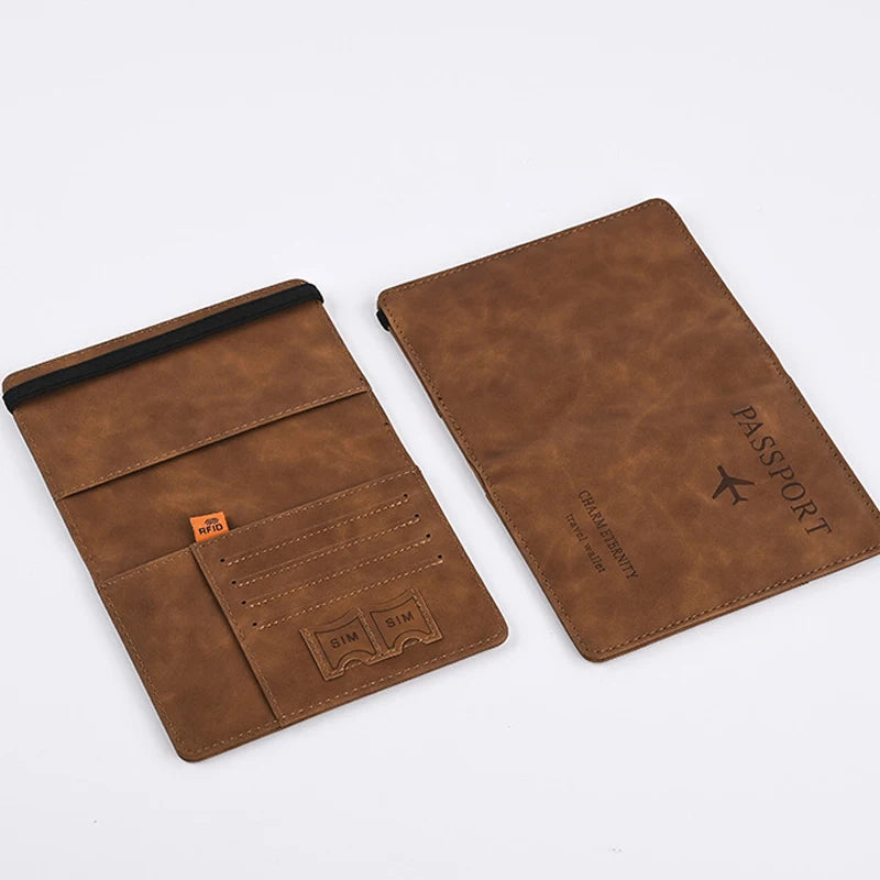 Men PU Leather Passport Wallet Travel Document Holder Card Case for Business & Leisure