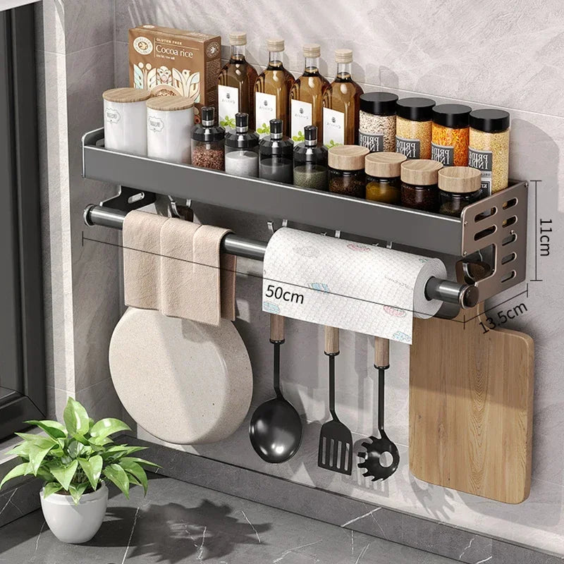 Multi-Functional Wall-Mounted Kitchen Storage Rack | Metal Seasoning & Condiment Organiser