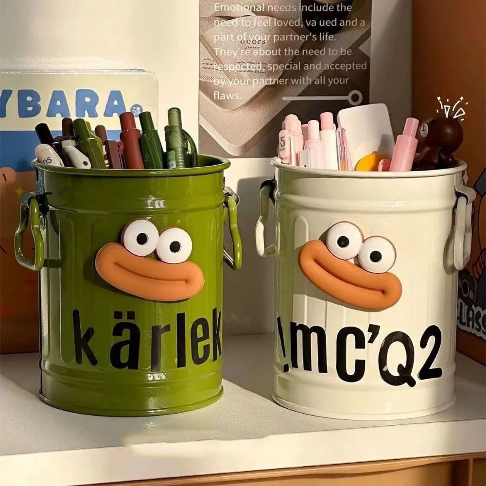 CARTOON PEN HOLDER - Simple Office & Desk Storage with Random Letter Stickers