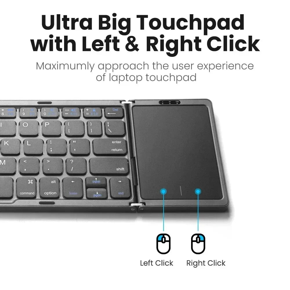 3-Folding Mini Wireless Keyboard with Touchpad Bluetooth for Windows iOS Android Tablet Compact
