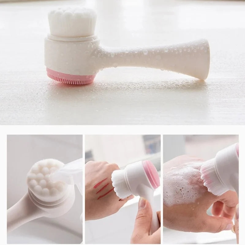 3D Double Silicone Facial Cleansing Brush for Deep Pore Cleaning, Exfoliation & Skin Massage