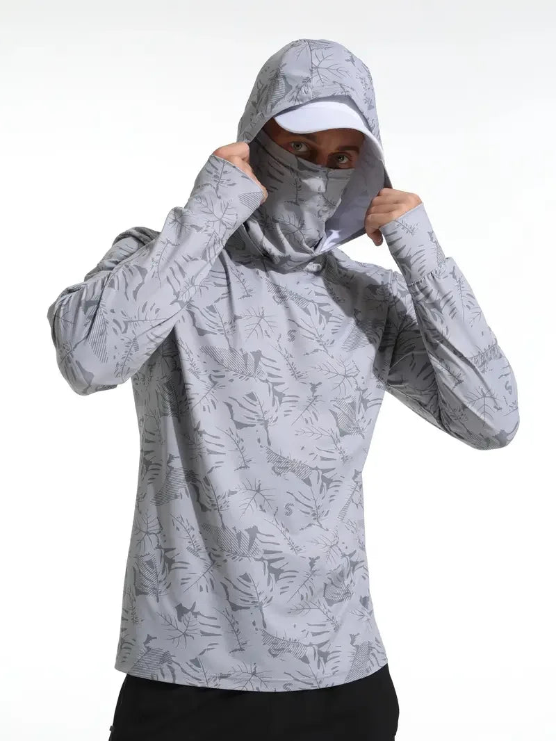 Men Hooded Fishing Shirt Outdoor Summer Mask Hoodie UV Sun Protection Quick-Dry Performance Jersey