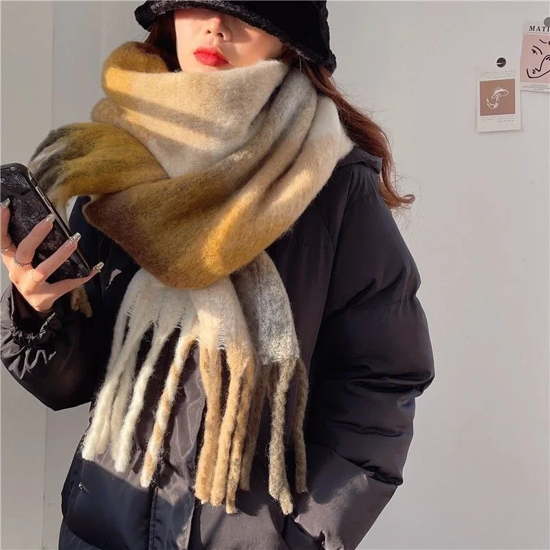 Women's Winter Cashmere Shawl & Warm Plaid Pashmina Scarf with Tassels – Stylish & Cosy
