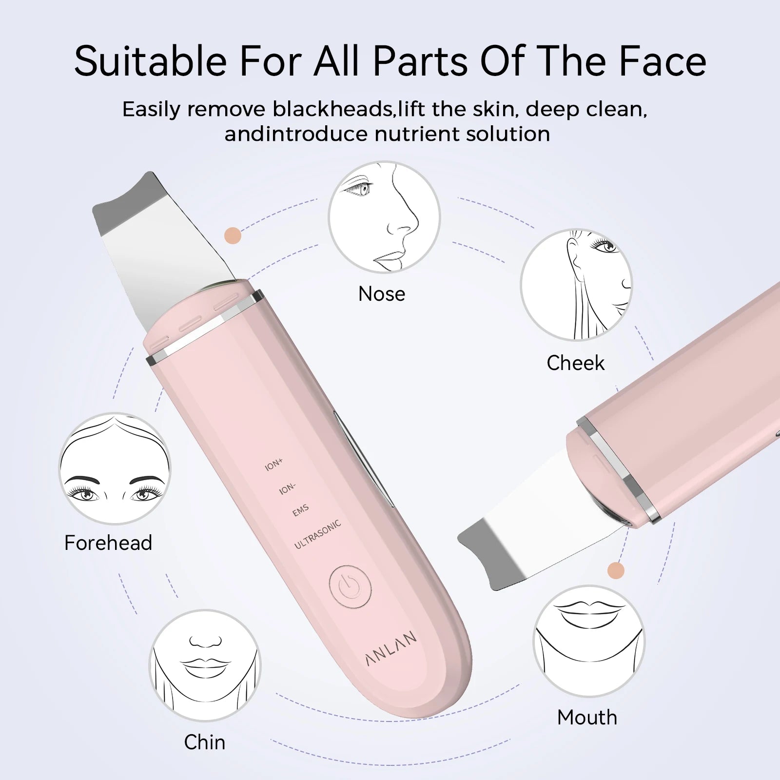 ANLAN Ultrasonic Skin Scrubber Deep Facial Cleansing Device with Ion Care and EMS Lifting