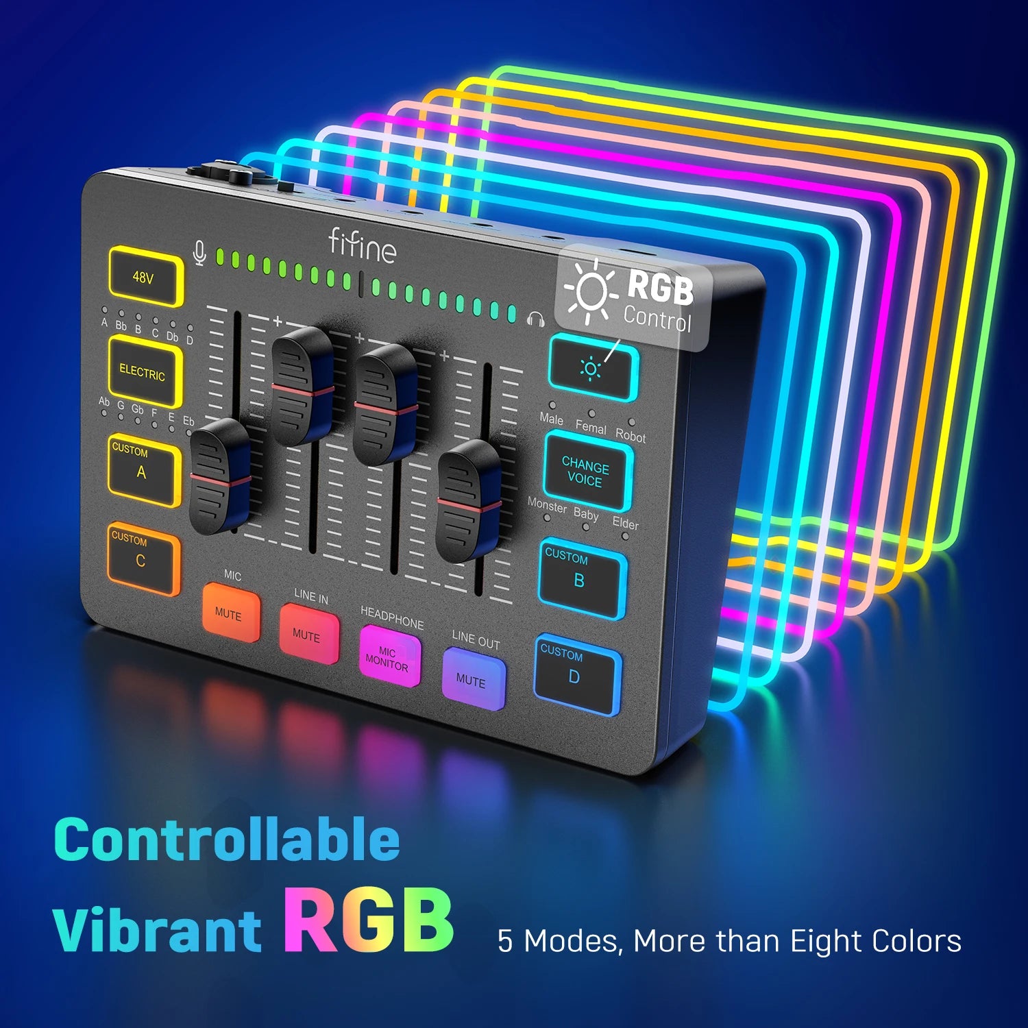 FIFINE 4 Channel RGB Gaming Audio Mixer with XLR Interface for Streaming, Podcasts and Dual-PC Setups