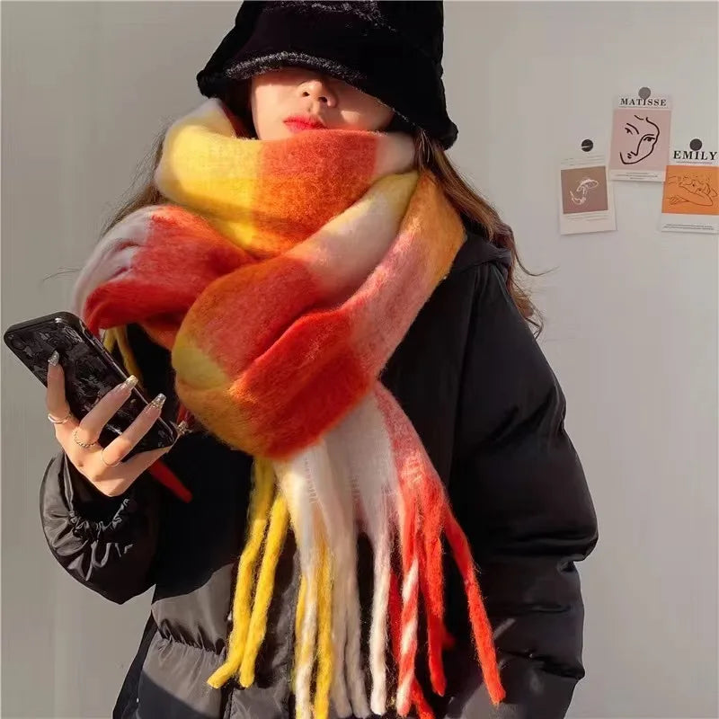 Women's Winter Cashmere Shawl & Warm Plaid Pashmina Scarf with Tassels – Stylish & Cosy