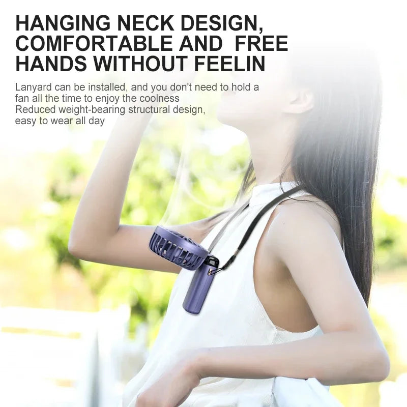 Handheld Mini Fan Foldable Portable Neck Hanging USB Rechargeable 5 Speed Fan with Stand