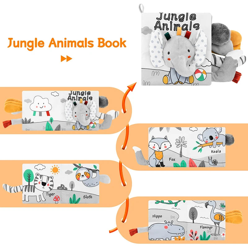 QWZ Soft Baby Cloth Books 3D Touch Feel High Contrast Sensory Stroller Toy for Newborns & Infants