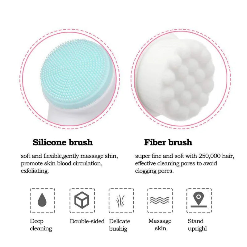 3D Double Silicone Facial Cleansing Brush for Deep Pore Cleaning, Exfoliation & Skin Massage