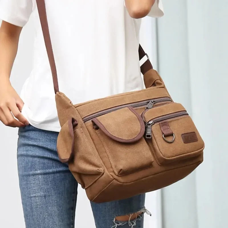 Casual Sling Bag Messenger Crossbody Shoulder Bag Unisex Travel Outdoor Vintage Canvas Tote