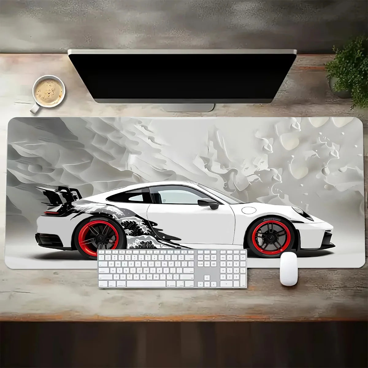 Sports Car Design Gaming Mouse Pad Anti-Slip Rubber Base Extended Desk Mat for Home Office or Gaming