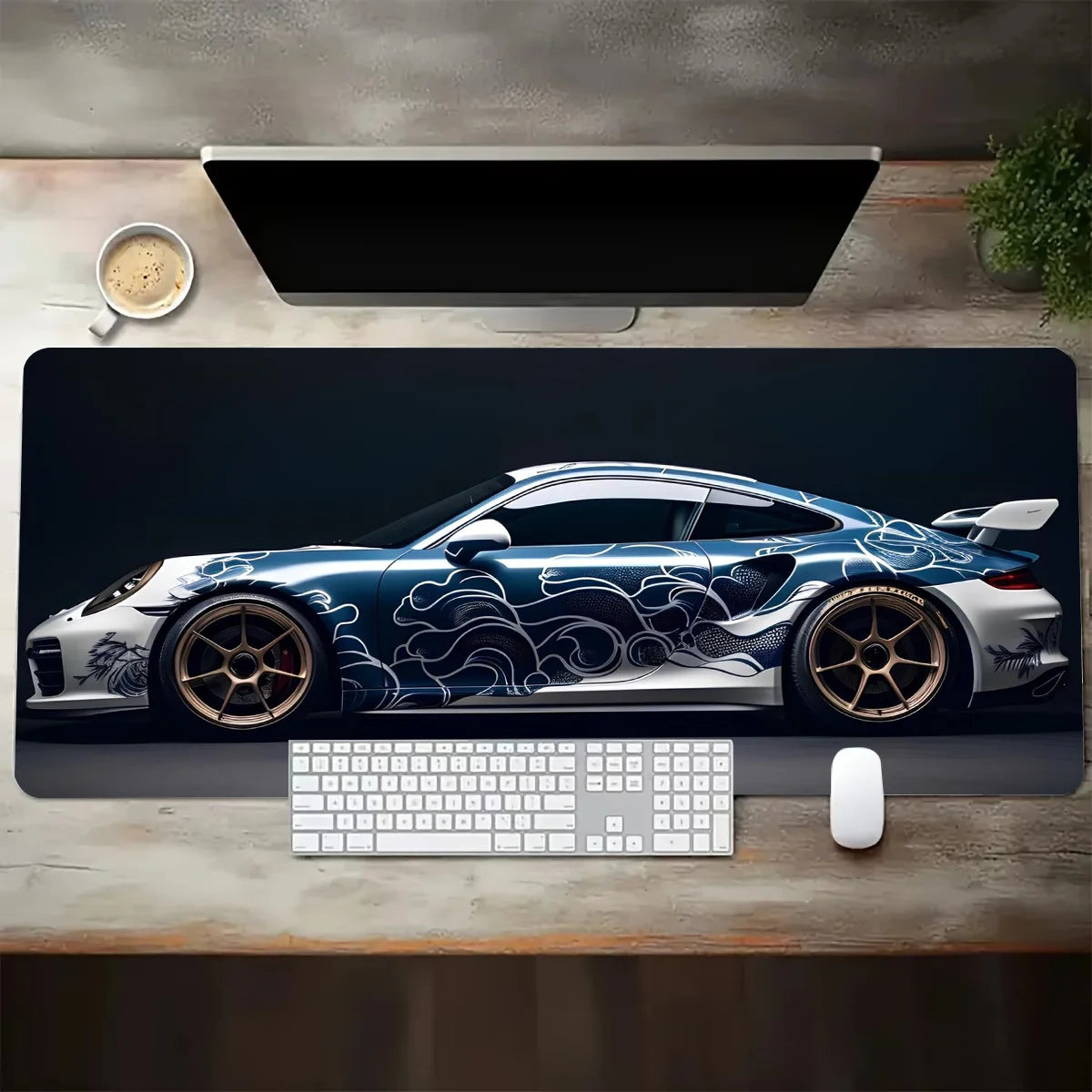 Sports Car Design Gaming Mouse Pad Anti-Slip Rubber Base Extended Desk Mat for Home Office or Gaming