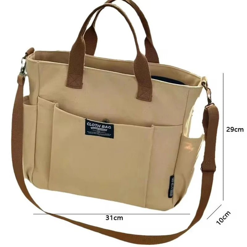 Urban Minimalist Canvas Tote Bag Large Capacity Shoulder Crossbody Bag for Women Students Commuting