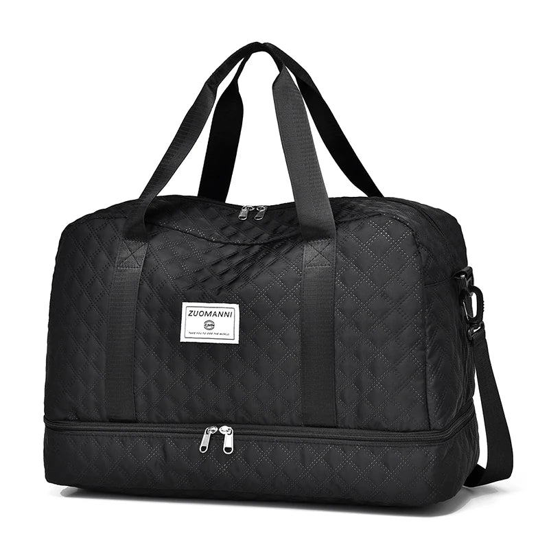 Lightweight Rhombic Lattice Travel Duffle Bag Carry-On Sports Fitness Gym Portable Weekender Bag