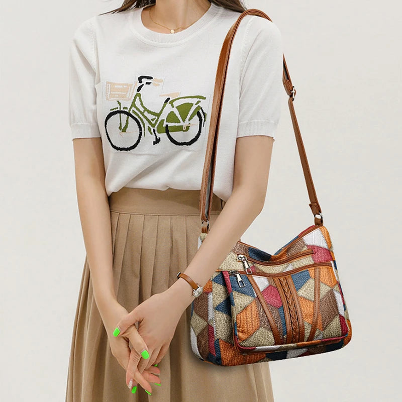 YOGODLNS Women's Elegant Vintage Crossbody Bag Fashion Multi-pocket Shoulder Handbag Retro Tote