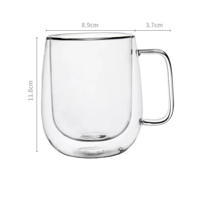 150–350ml Double Wall Heat Resistant Borosilicate Glass Mug with Handle for Coffee, Tea & Milk