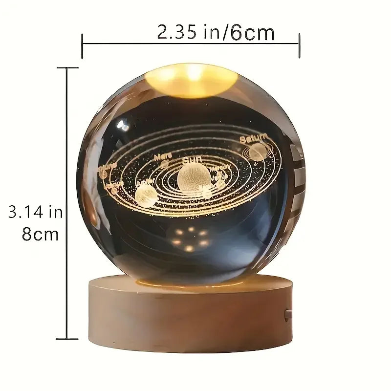 3D Crystal Ball Solar System Night Light 8cm Laser Engraved Glass Planet Globe Desk Lamp