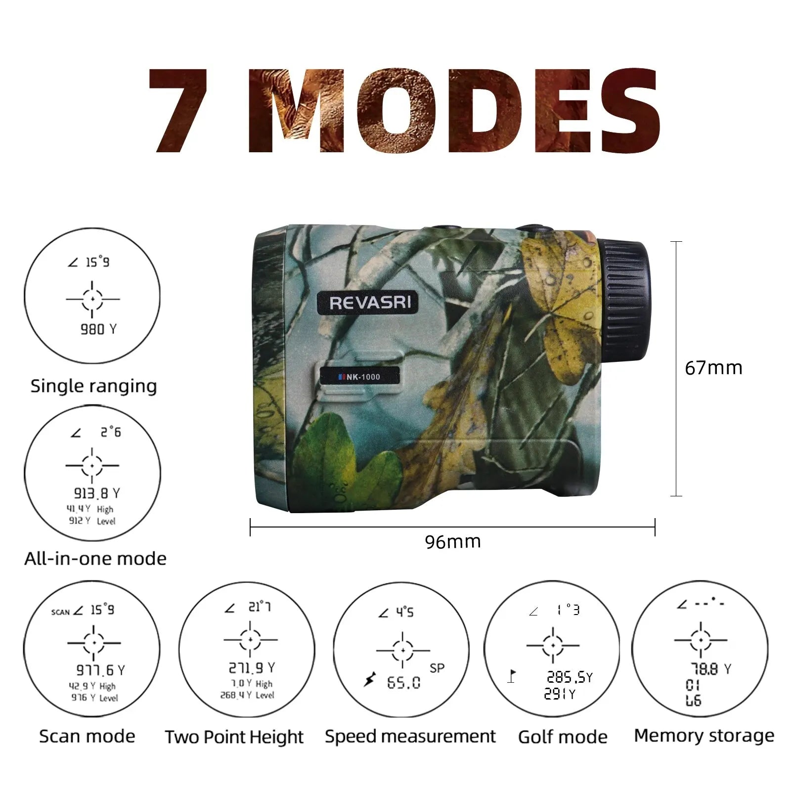 REVASRI Hunting Laser Rangefinder 1000 Yards with 6X Magnification Rechargeable for Golf & Hunting