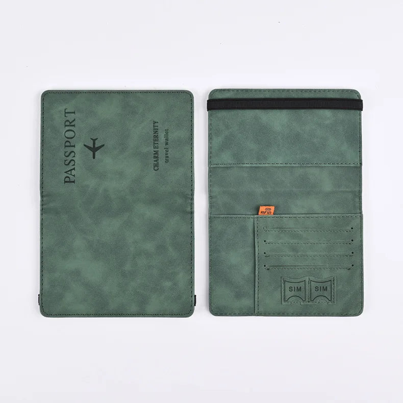 Men PU Leather Passport Wallet Travel Document Holder Card Case for Business & Leisure