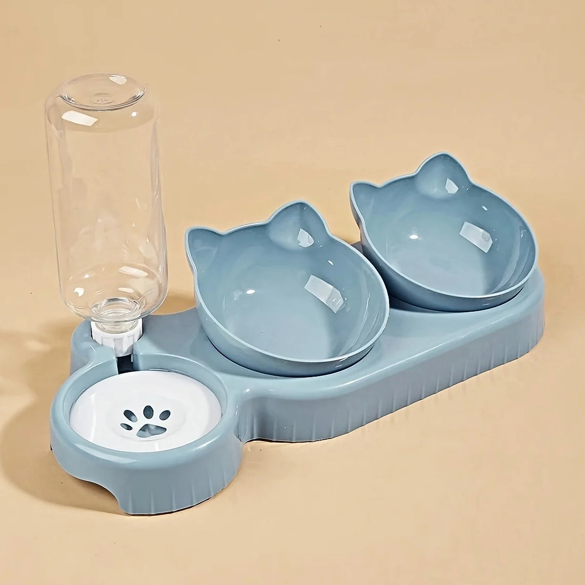 3 in 1 Tilted Cat Bowl Set with Gravity Water Bottle Feeder for Neck Protection | No Brand Name