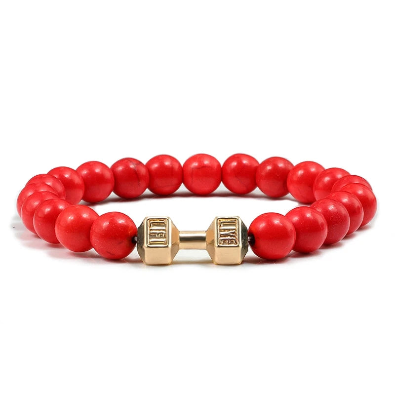 Natural Lava Stone Bead Bracelet for Men & Women with Dumbbell Charm Fitness Jewellery