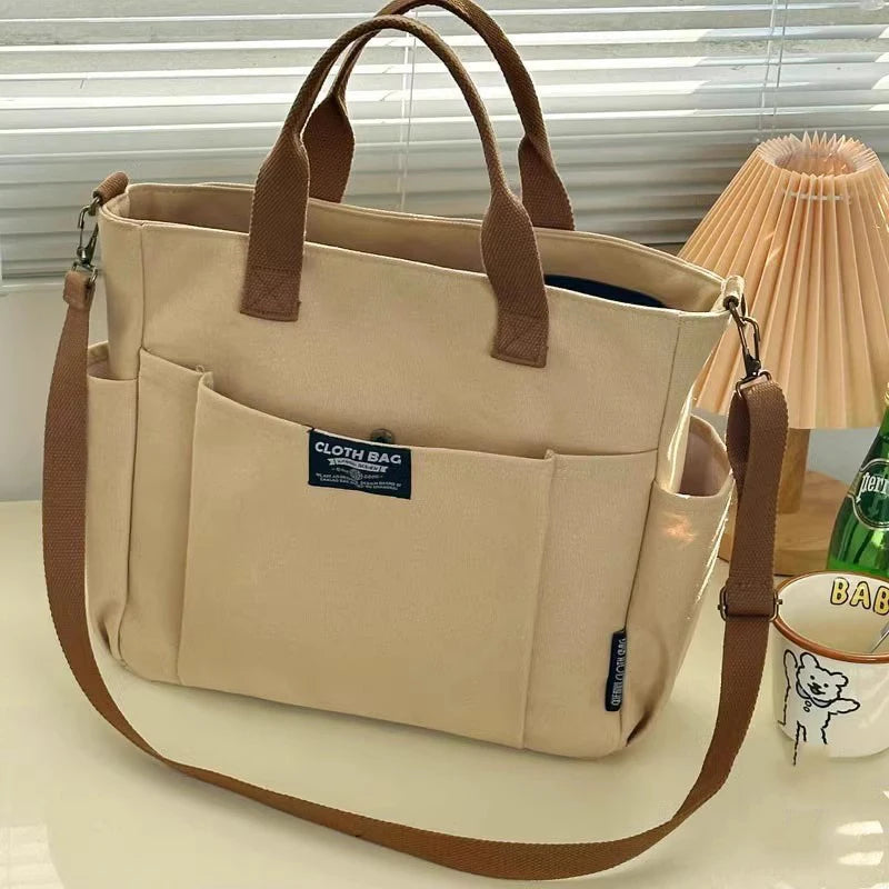 Urban Minimalist Canvas Tote Bag Large Capacity Shoulder Crossbody Bag for Women Students Commuting