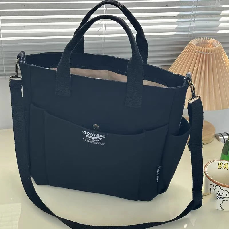 Urban Minimalist Canvas Tote Bag Large Capacity Shoulder Crossbody Bag for Women Students Commuting