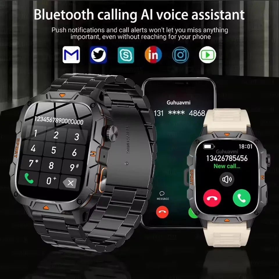 GUHUAVMI 2025 military grade smart watch men 1.96" amoled 5atm waterproof fitness tracker calls