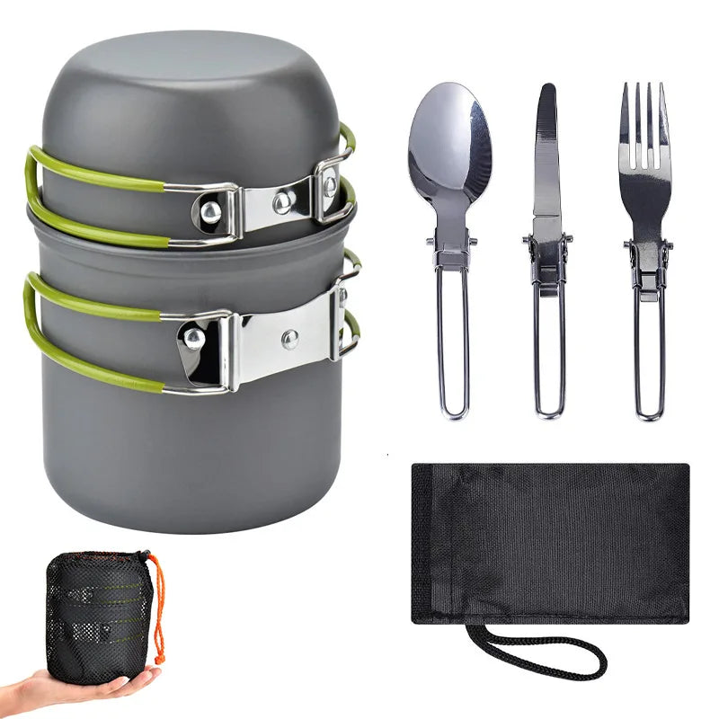 Outdoor Camping Cookware Set | Lightweight Portable Aluminium Alloy Pot Set for 1-2 People