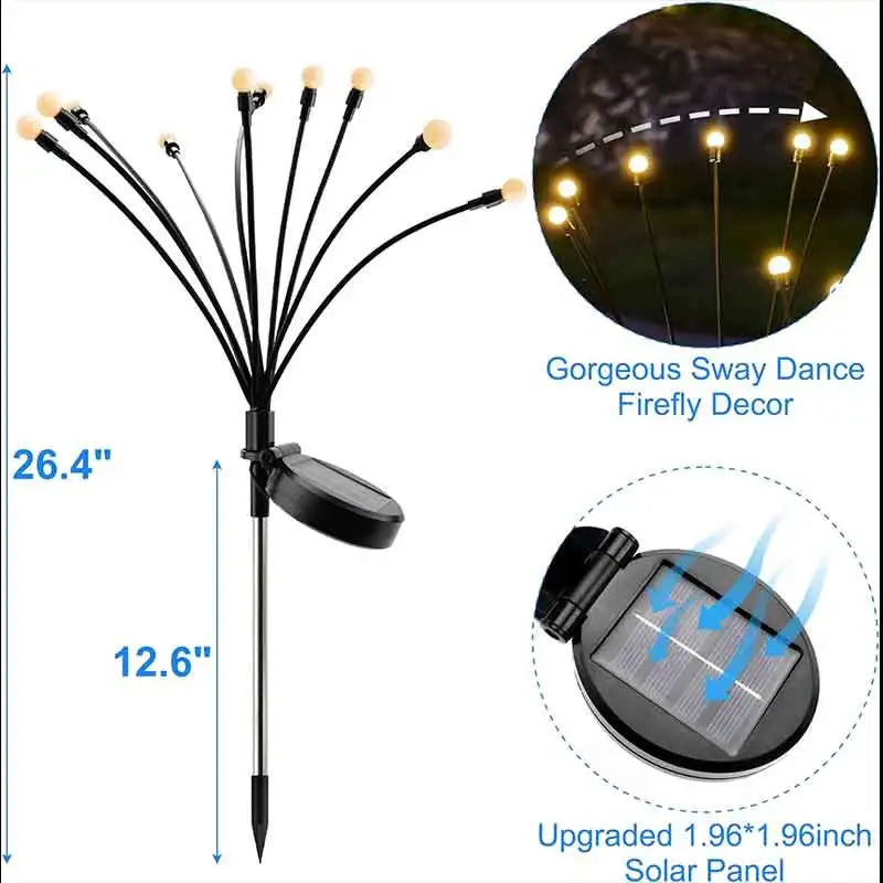Solar Firefly Garden Lights Outdoor Waterproof LED Fairy Lights for Yard, Patio, Pathway & Lawn