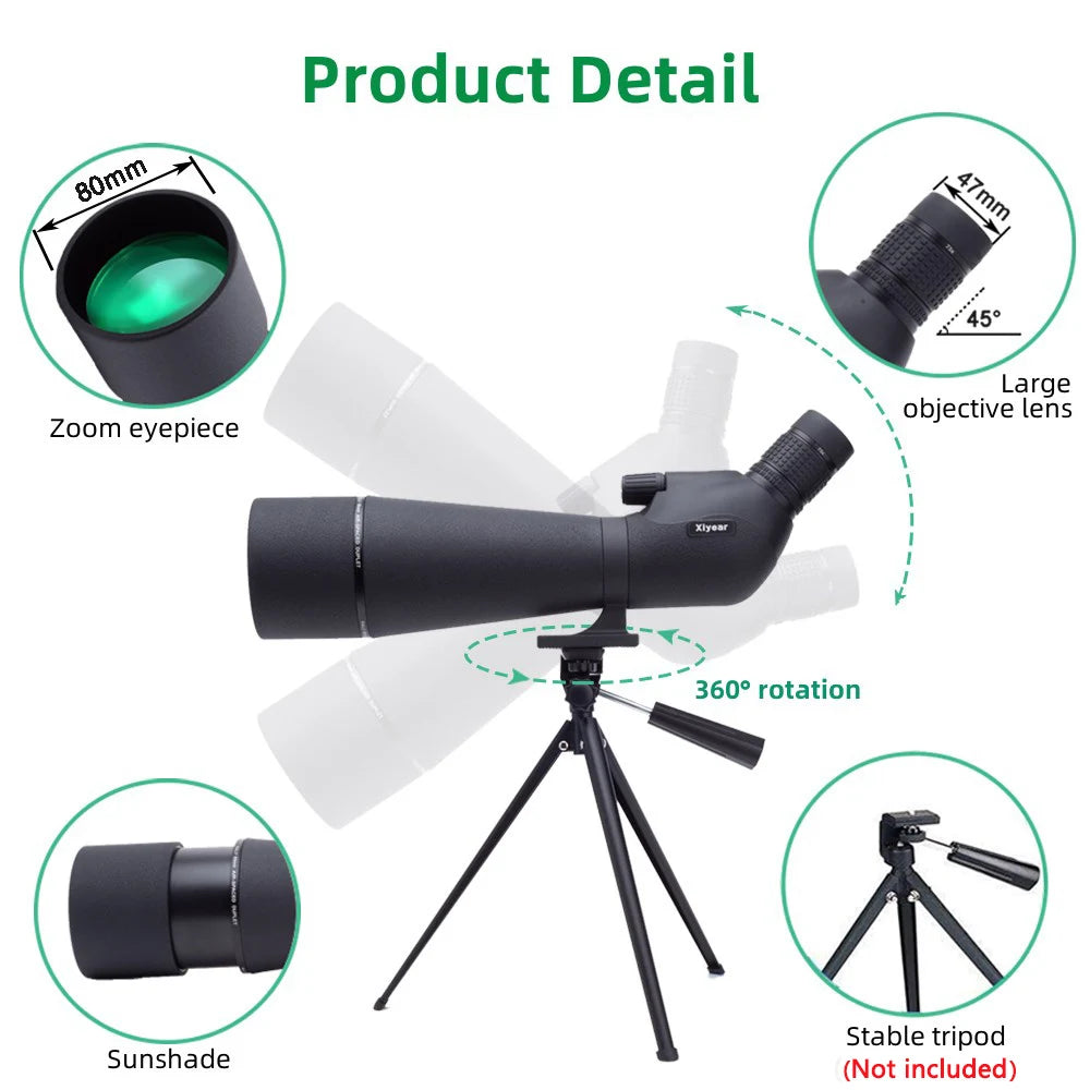 25–75x80 Waterproof Spotting Scope with Tripod & Phone Adapter for Bird Watching Wildlife Shooting