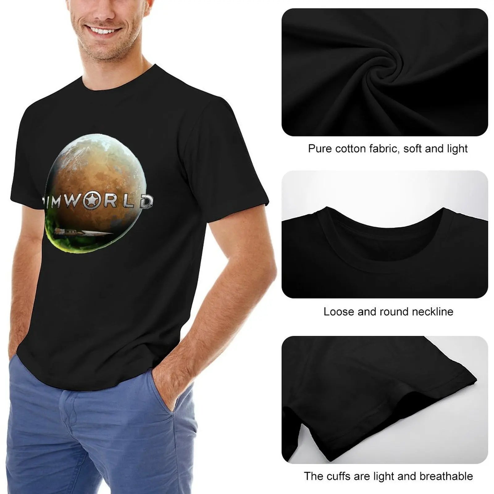 Planet Rimworld Anime T-Shirt Funny Vintage Aesthetic Graphic Tee for Otaku Casual Streetwear Men