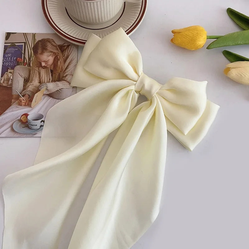 Elegant Large Satin Bow Hair Clip for Women and Girls Solid Colour Fashion Hair Accessory UK