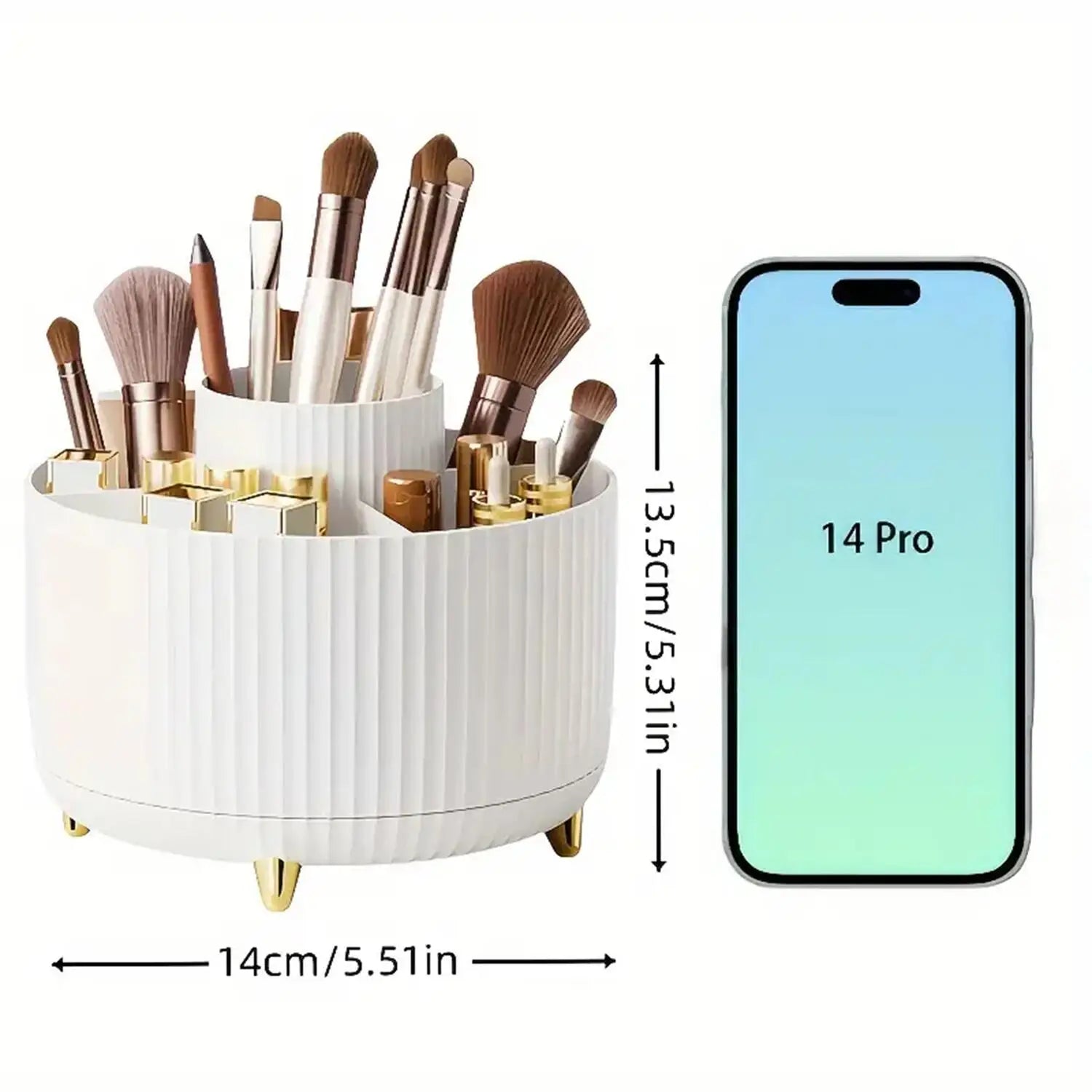 360° Rotating Makeup Organiser with 5 Compartments Plastic Cosmetic Brush Storage Holder Stand Tray!