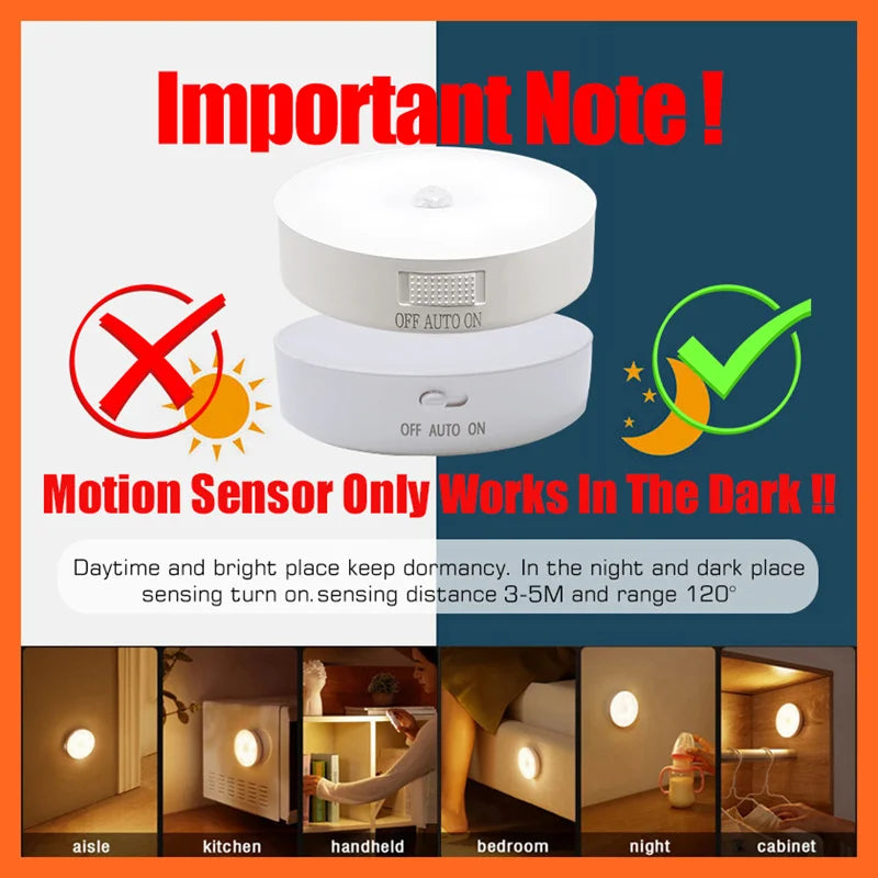 Motion Sensor LED Night Light USB Rechargeable Lamp for Bedroom, Kitchen, Wardrobe & Stairs