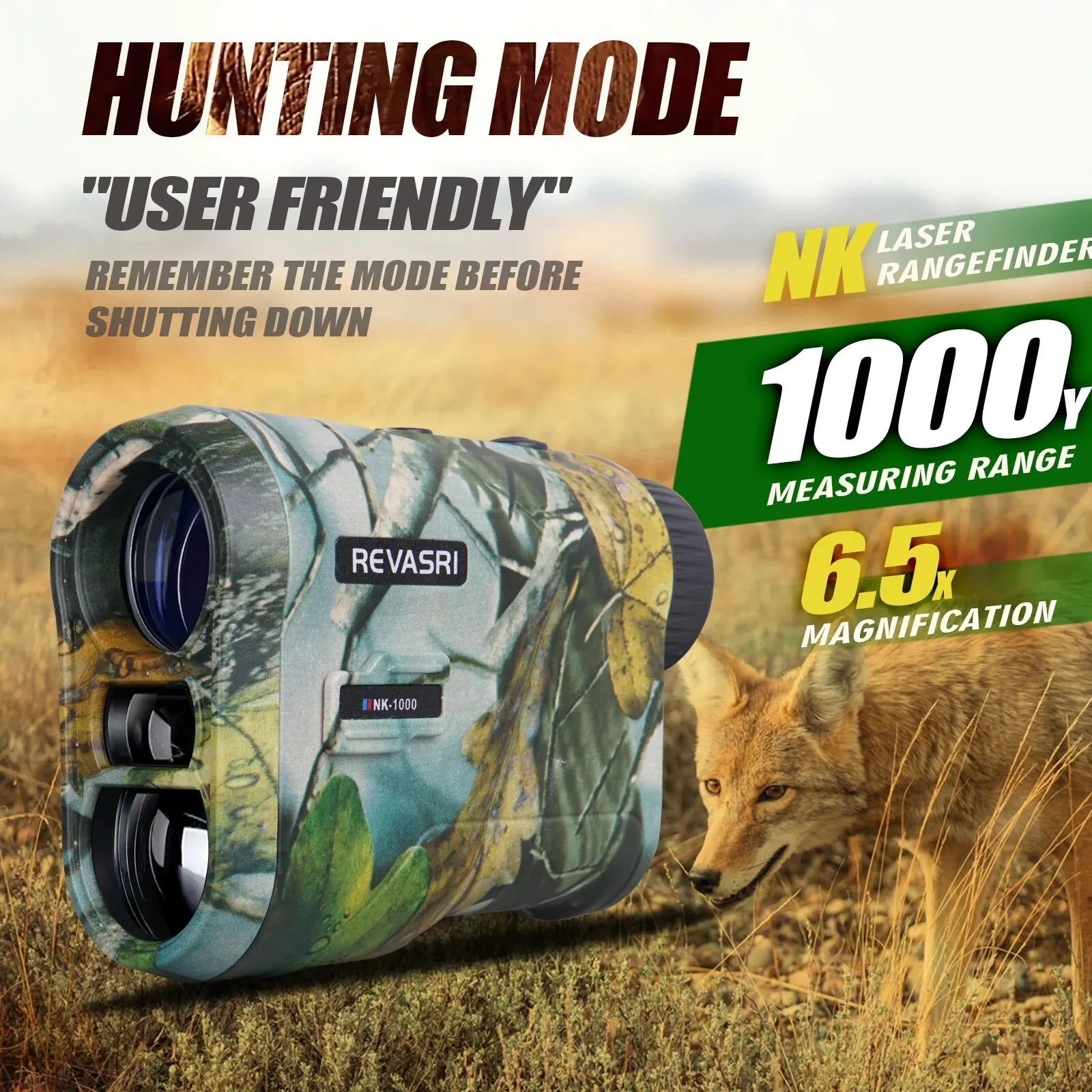 REVASRI Hunting Laser Rangefinder 1000 Yards with 6X Magnification Rechargeable for Golf & Hunting