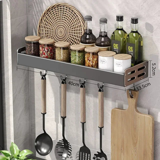 Multi-Functional Wall-Mounted Kitchen Storage Rack | Metal Seasoning & Condiment Organiser