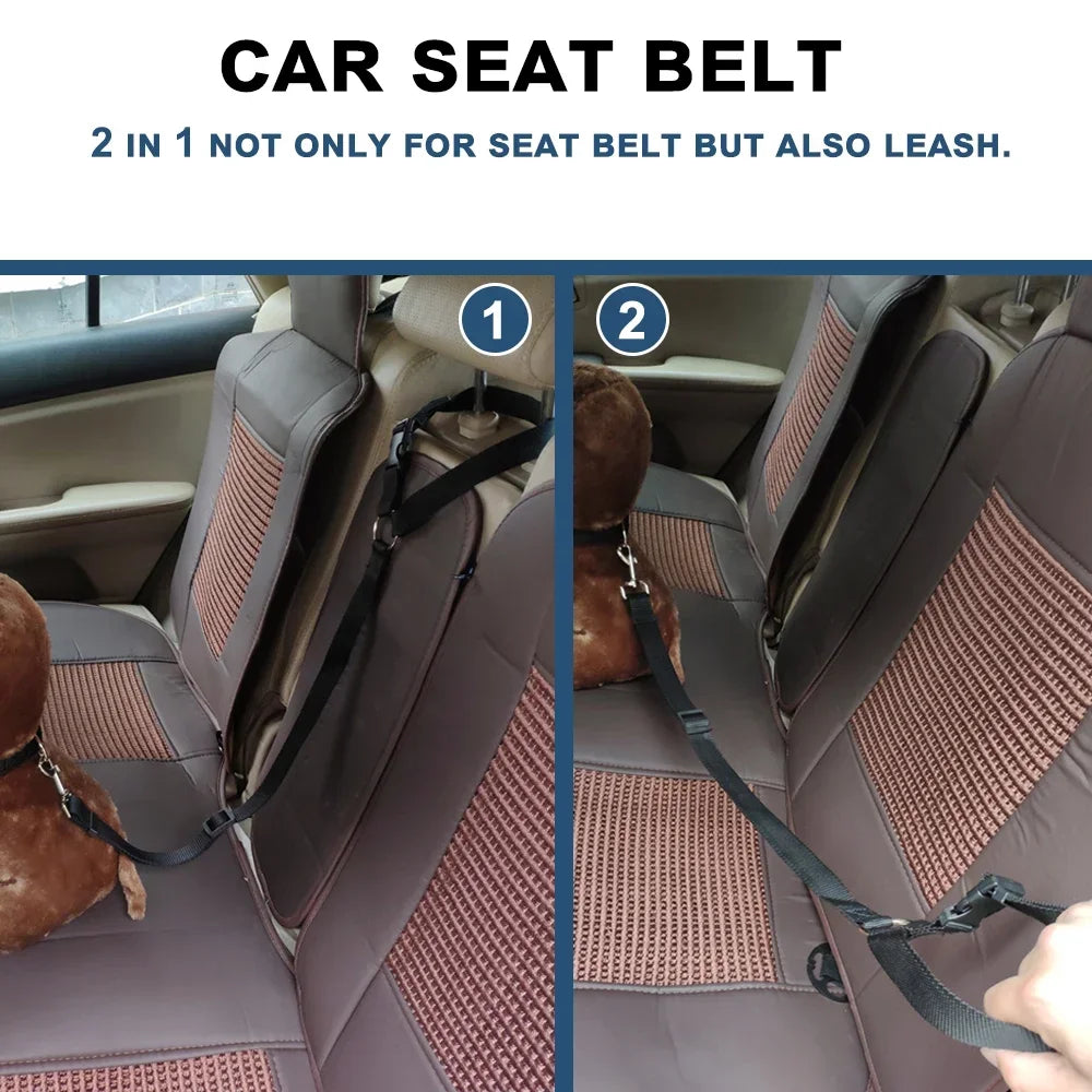 Adjustable Pet Car Seat Belt & Leash, Nylon Safety Harness for Dogs & Cats, Travel Seatbelt