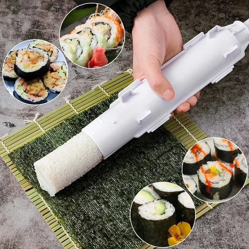 DIY Cylinder Sushi Making Machine Quick Sushi Bazooka Rice Roll & Onigiri Mold for Home Kitchens Set