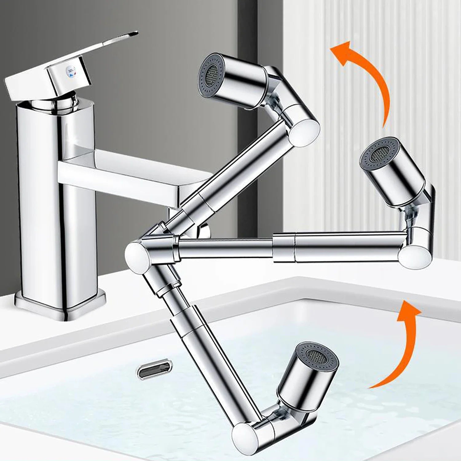 1440° Swivel Robotic Arm Faucet Aerator with Retractable Extension Universal Fit and Dual Flow Modes