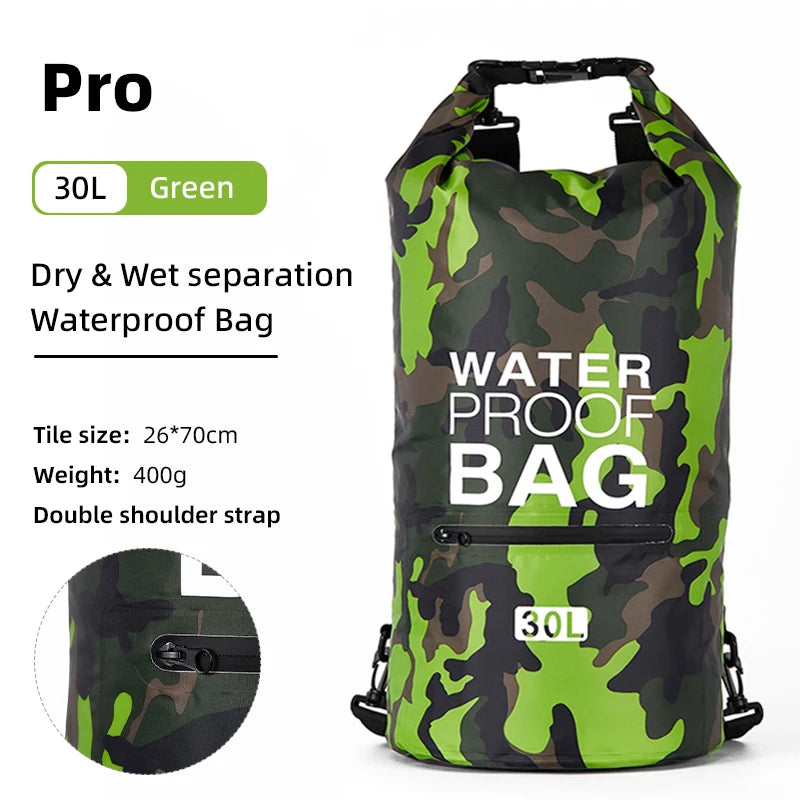 Waterproof 30L 15L Dry Bag Backpack with Wet Separation Pocket for Kayaking Boating Outdoor Kit Pack