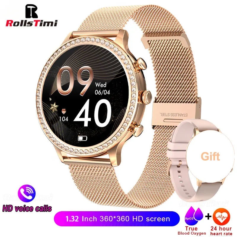 RollsTimi elegant women’s smart watch bluetooth calls blood pressure heart rate fitness fashion watch
