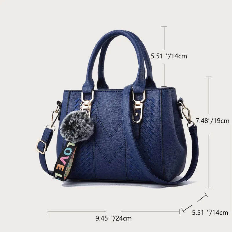 YOGODLNS Women's Embroidery Messenger Bag Leather Handbag Satchel with Fur Hair Ball Accessory