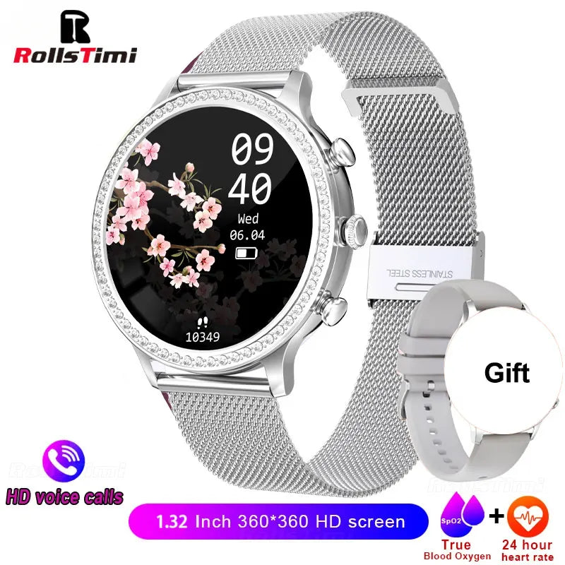 RollsTimi elegant women’s smart watch bluetooth calls blood pressure heart rate fitness fashion watch